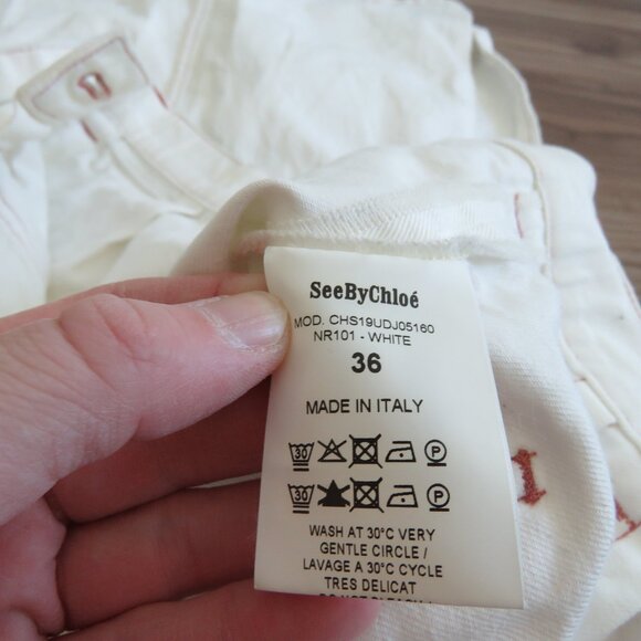 SEE BY CHLOE Belted Denim Midi Pencil Skirt in Ivory Cream Quiet Luxury Size 4 - Picture 16 of 16